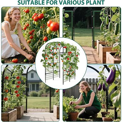 Metal Garden Arch Trellis for Raised Beds, Sturdy Black Plant Support Frame for Climbing Vegetables