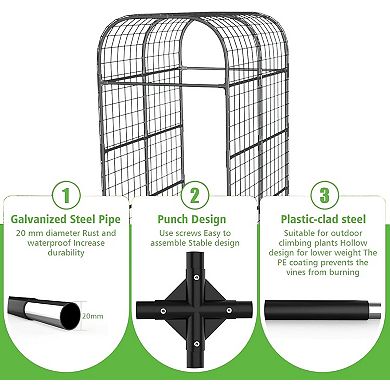 Metal Garden Arch Trellis for Raised Beds, Sturdy Black Plant Support Frame for Climbing Vegetables