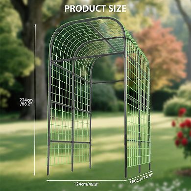 Metal Garden Arch Trellis for Raised Beds, Sturdy Black Plant Support Frame for Climbing Vegetables