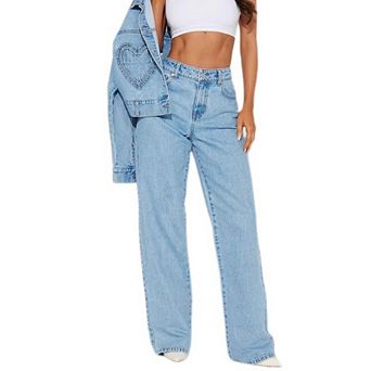 Women's High Waisted Wide Leg Jeans Causal Light Wash Denim Loose Fit Pants with Pockets
