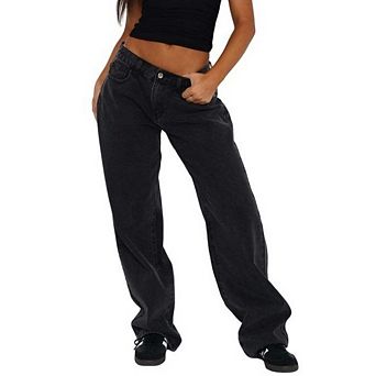 Women Y2K Boyfriend Straight Leg Stretch Denim Pants Wide Leg Loose Fit Baggy Jeans