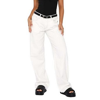 Women Y2K Boyfriend Straight Leg Stretch Denim Pants Wide Leg Loose Fit Baggy Jeans