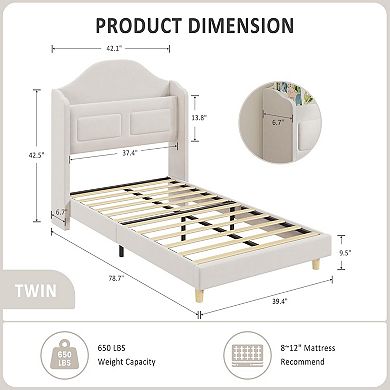 Twin Size Upholstered Velvet Princess Bed Frame, 2 PCS, Wingback