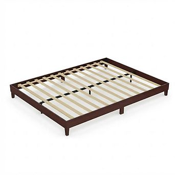 Queen Size Wooden Platform Bed Frame, Sturdy Support, No Box Spring Needed, Dark Walnut Finish