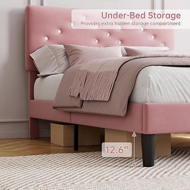 Bed Frame Queen Size with Headboard, Upholstered Platform Bed for Girls and Kids,Crystal