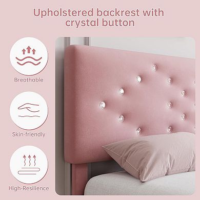 Bed Frame Queen Size with Headboard, Upholstered Platform Bed for Girls and Kids,Crystal
