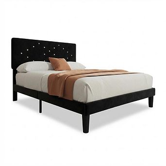 Bed Frame Queen Size with Headboard, Upholstered Platform Bed for Girls and Kids,Crystal