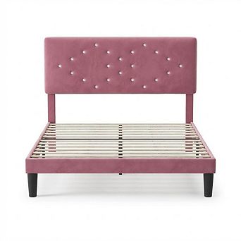 Bed Frame Queen Size with Headboard, Upholstered Platform Bed for Girls and Kids,Crystal