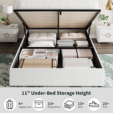Full Size Lift Up Storage Bed Frame, Velvet Upholstered with Diamond Tufted Gold Wingback