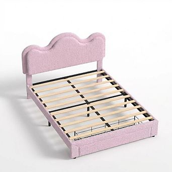Queen Size Upholstered Platform Bed Frame, LED Lights, Petal Headboard