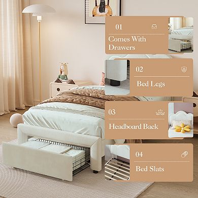 Twin Size Upholstered Platform Bed Frame, RGB LED Lights, Mountain Headboard