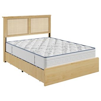Full Size Rattan Platform Bed Frame, 4 Storage Drawers, Sturdy Support, No Box Spring Needed
