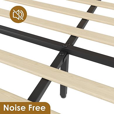 Queen Size Rattan Platform Bed Frame, 2 Storage Drawers, No Box Spring Needed