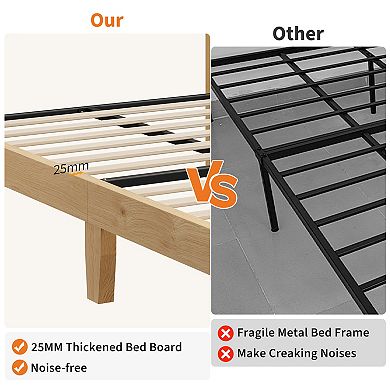 Twin Size Rattan Platform Bed Frame, Sturdy Support, No Box Spring Needed