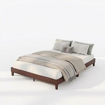Full Size Wooden Platform Bed Frame, Sturdy Noise-Free, No Box Spring, Dark Walnut