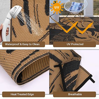 Modern Tropical Leaf Outdoor Rug Waterproof Plastic Straw Carpet UV-Resistant Reversible Mat