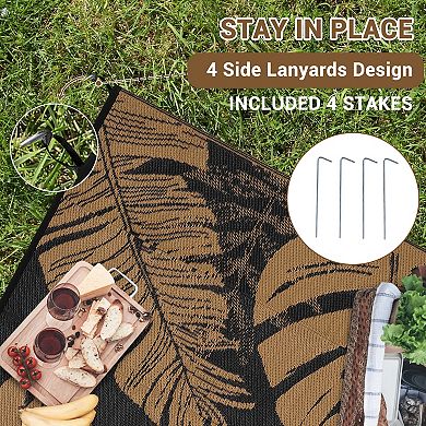 Modern Tropical Leaf Outdoor Rug Waterproof Plastic Straw Carpet UV-Resistant Reversible Mat