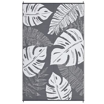 Modern Tropical Leaf Outdoor Rug Waterproof Plastic Straw Carpet UV-Resistant Reversible Mat
