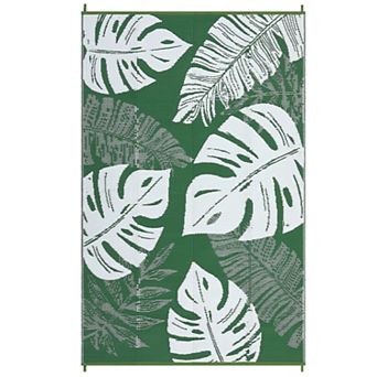 Modern Tropical Leaf Outdoor Rug Waterproof Plastic Straw Carpet UV-Resistant Reversible Mat