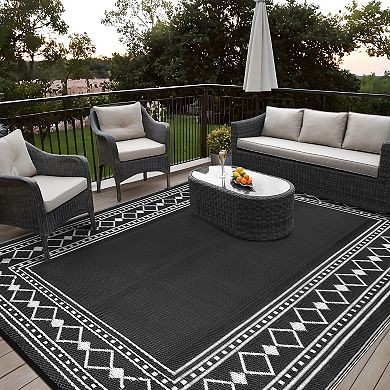 Waterproof Outdoor Rugs, UV-Resistant Plastic Straw Rugs for Patio, Modern Reversible Floor Mat