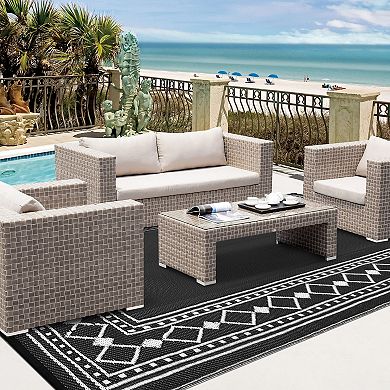 Waterproof Outdoor Rugs, UV-Resistant Plastic Straw Rugs for Patio, Modern Reversible Floor Mat