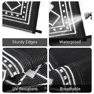Waterproof Outdoor Rugs, UV-Resistant Plastic Straw Rugs for Patio, Modern Reversible Floor Mat