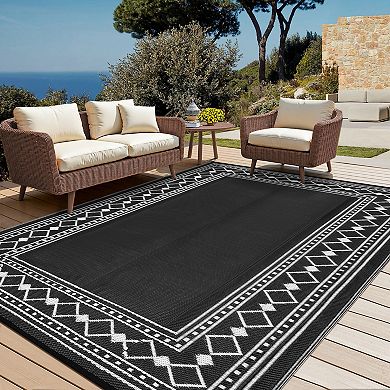 Waterproof Outdoor Rugs, UV-Resistant Plastic Straw Rugs for Patio, Modern Reversible Floor Mat