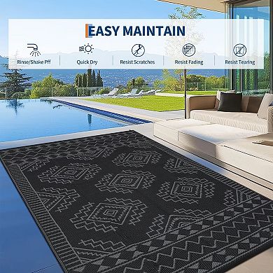 Modern Outdoor Plastic Straw Rug Waterproof Patio Rug with Stakes, Foldable Portable Camping Mat