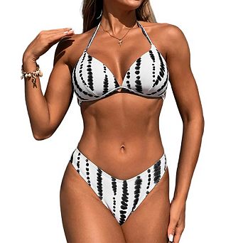 Women High Cut 2 pc Bikini Set Cheeky Halter Swimsuit Push Up Vintage Swimwear
