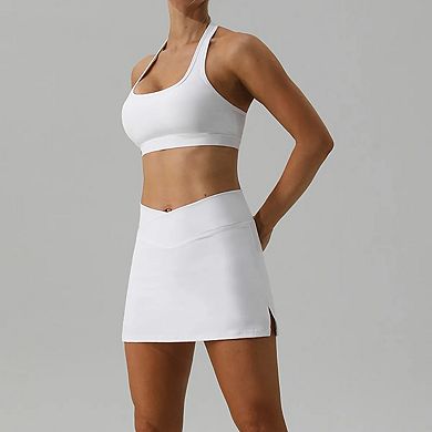 Womens Tennis Breathable Skirt Shorts Crossover Golf Skorts Side Split Athletic Skirts Mini Skort