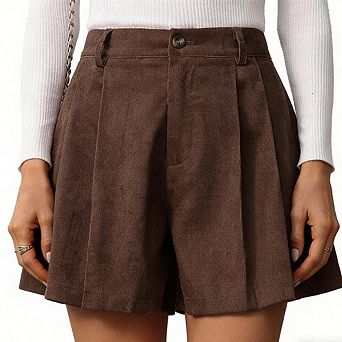 Women's Corduroy Pleated Shorts High Waist Loose Fit Casual Wide Leg Summer Short