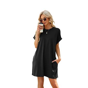 Women's Summer T Shirt Dress Casual Short Sleeve Crewneck Loose Fit Mini Dresses with Pockets