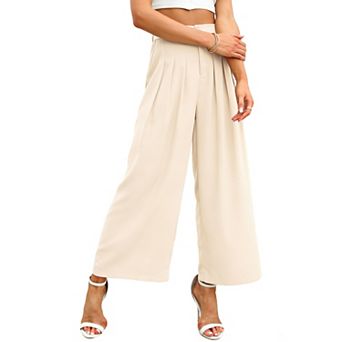 Women's High Waist Pleated Wide Leg Pants Flowy Cropped Dress Pants for Work & Casual Wear