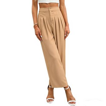 Women's High Waist Pleated Wide Leg Pants Flowy Cropped Dress Pants for Work & Casual Wear