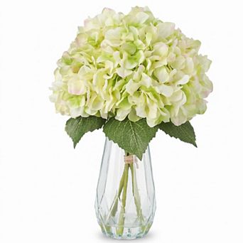 ANIXOL Life like Artificial Hydrangea Flowers with Glass Vase and Faux Water