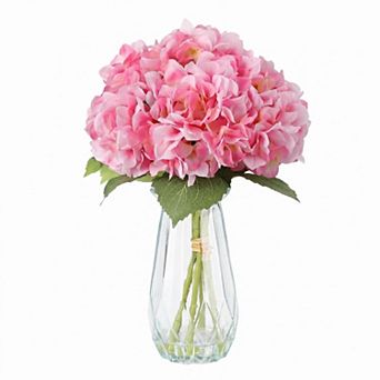 ANIXOL Life like Artificial Hydrangea Flowers with Glass Vase and Faux Water