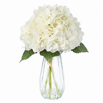 ANIXOL Life like Artificial Hydrangea Flowers with Glass Vase and Faux Water