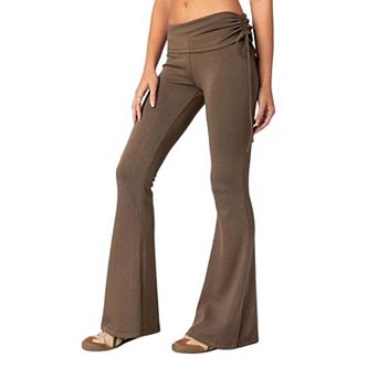Women's Ruched Drawstring High Waist Flare Long Pants Casual Yoga Summer Flared Work Soft Trousers