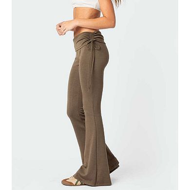 Women's Ruched Drawstring High Waist Flare Long Pants Casual Yoga Summer Flared Work Soft Trousers