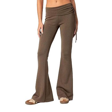 Women's Ruched Drawstring High Waist Flare Long Pants Casual Yoga Summer Flared Work Soft Trousers