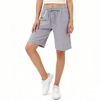 Women's Waffle Knit Bermuda Shorts Drawstring Waist Pocketed Athletic Casual Shorts