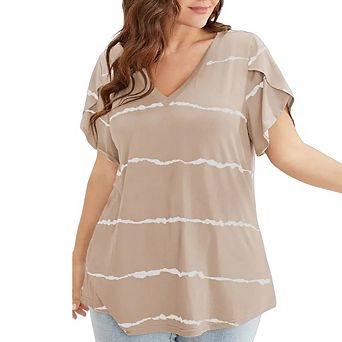 Womens Plus Size Tops Summer Short Sleeve V Neck Tunic T-Shirts Blouse