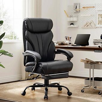 360° Swivel Ergonomic Office Chair, Wide PU Leather Gaming Chair with 90°-135° Reclining Backrest