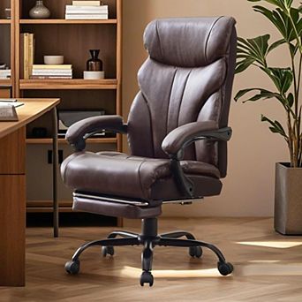 360° Swivel Ergonomic Office Chair, Wide PU Leather Gaming Chair with 90°-135° Reclining Backrest