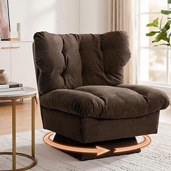 Modern Chenille Swivel Accent Chair 360° Rotating Lounge Armchair, Wide Ergonomic Seat