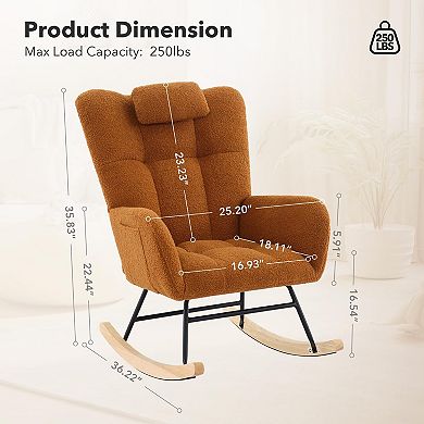 Modern Upholstered Rocking Chair for Living Room Comfortable Stuffed Boucle Glider