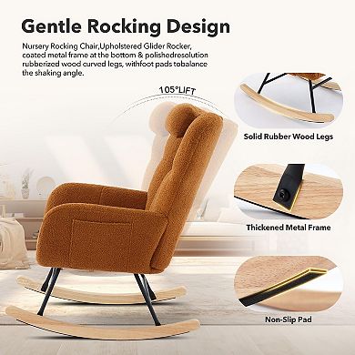 Modern Upholstered Rocking Chair for Living Room Comfortable Stuffed Boucle Glider