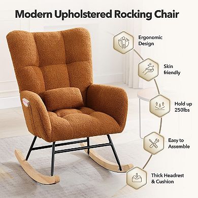 Modern Upholstered Rocking Chair for Living Room Comfortable Stuffed Boucle Glider