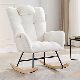 Modern Upholstered Rocking Chair for Living Room Comfortable Stuffed Boucle Glider