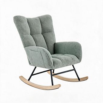 Modern Upholstered Rocking Chair for Living Room Comfortable Stuffed Boucle Glider